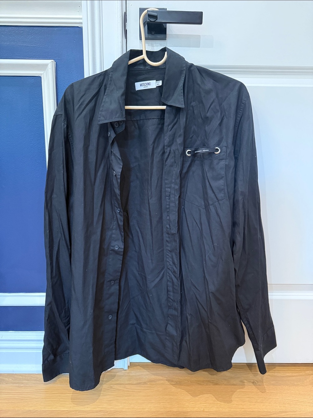 Moschino Black Button-Up Shirt Jacket with Eyelet Detail